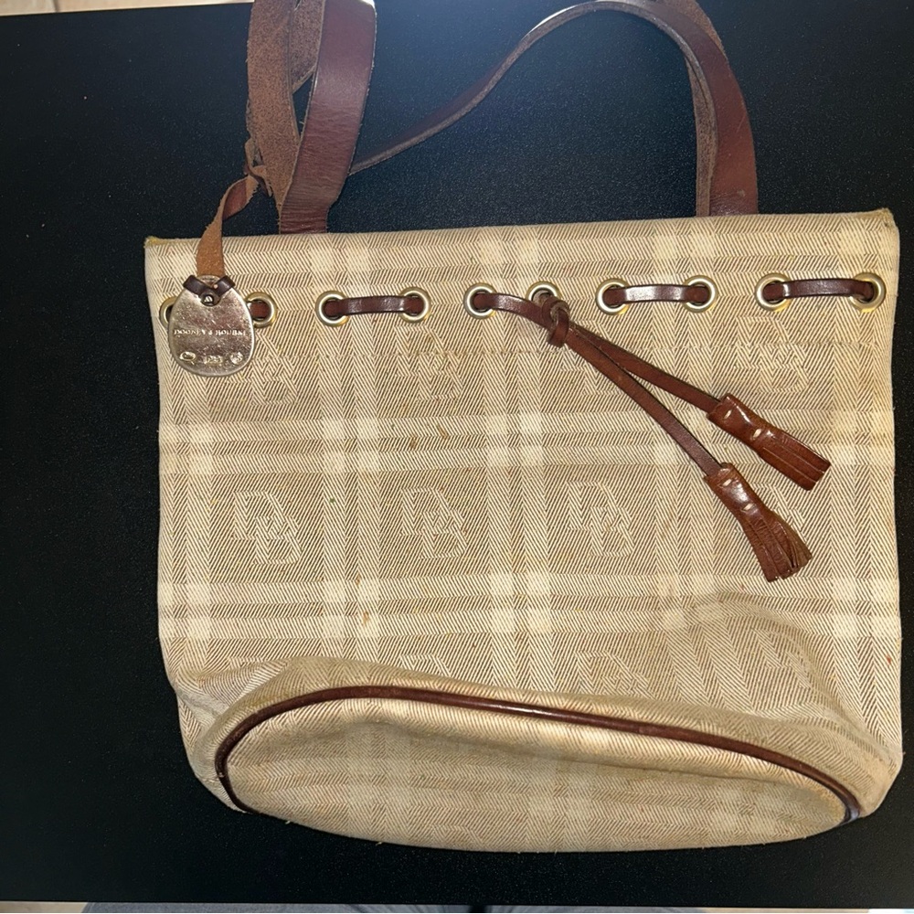 Dooney & Bourke Vintage Canvas Leather Plaid Bucket Shoulder Bag - Picture 3 of 11
